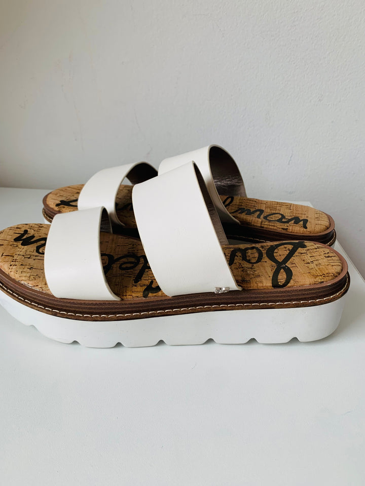 Sam Edelman Raul Wedge Slip On Sandal In White Leather Size 11