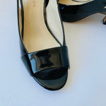 Anne Klein Akulema Black Patent Leather Peep Toe Slingback Heels Size 8.5