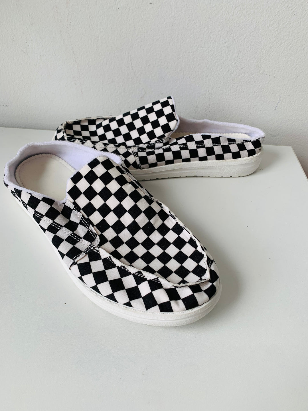 Checkered Black and White Slip Ons Size 41 New