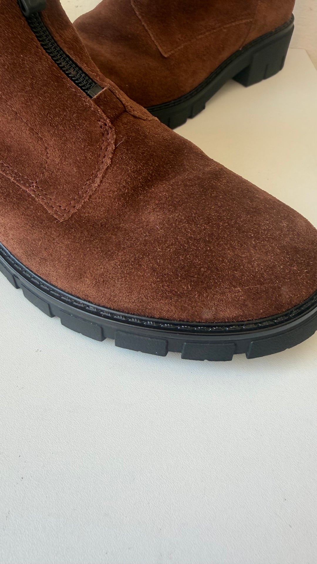 Ara Deon Mocha Suede Leather Dover Zip Combat Ankle Bootie High Soft Uk Size 6.5 (US size 8.5-9)