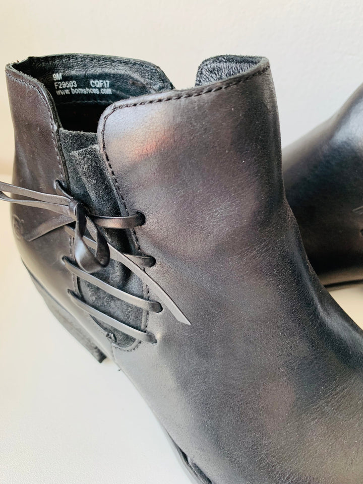 Born Bowlen Black Leather Ankle Bootie Size 9