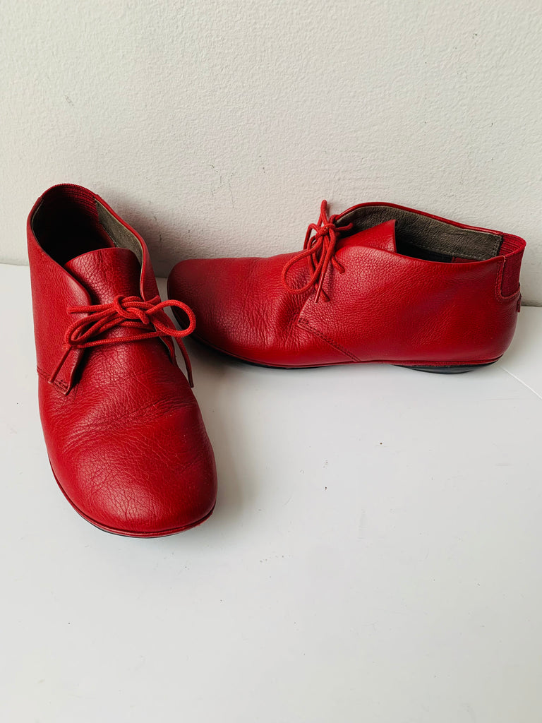 Camper Girl Right Red Nina Lace Up Square Toe Shoes Ankle Boots Wom