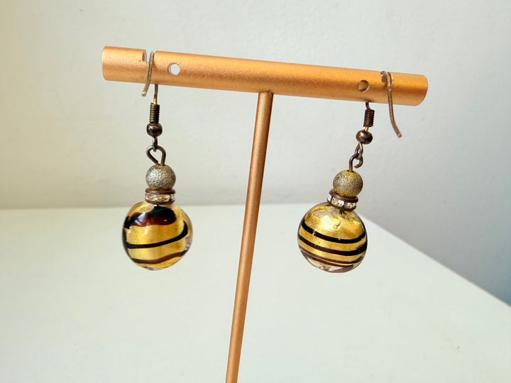 Murano Antico Tesoro Striped Gold Glass Bead Drop Earrings