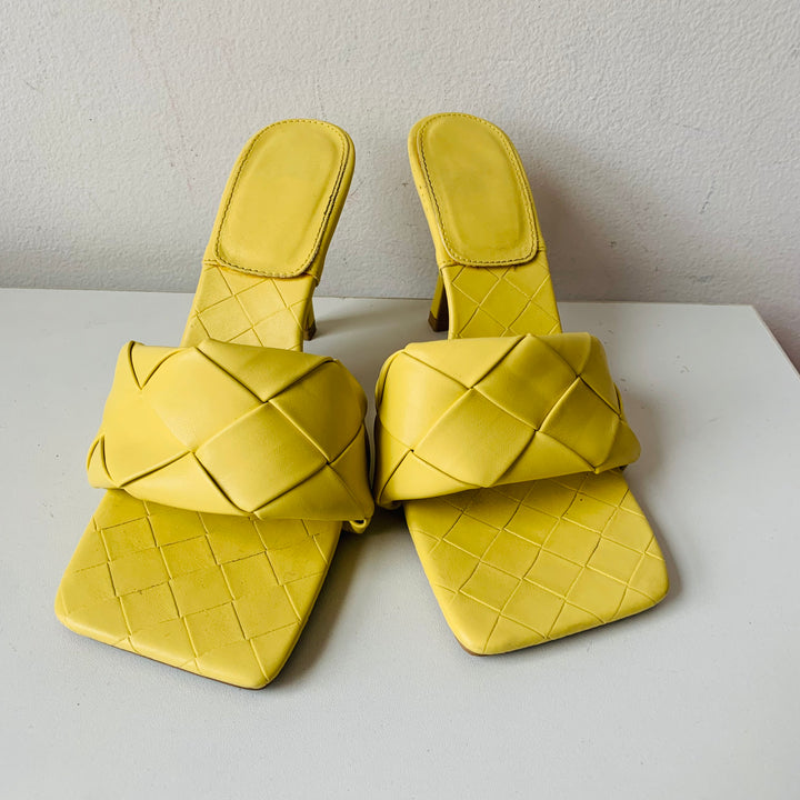 Yellow Quilted Slide on Heels Size 8.5