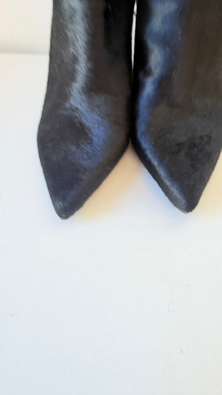 Stuart Weitzman Black Calf Pony Hair Pointed Toe Stiletto Boots Size 8 M Women’s