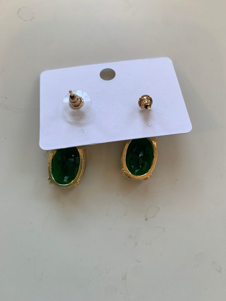 Green Rhinestone Statement Pierced Earrings New