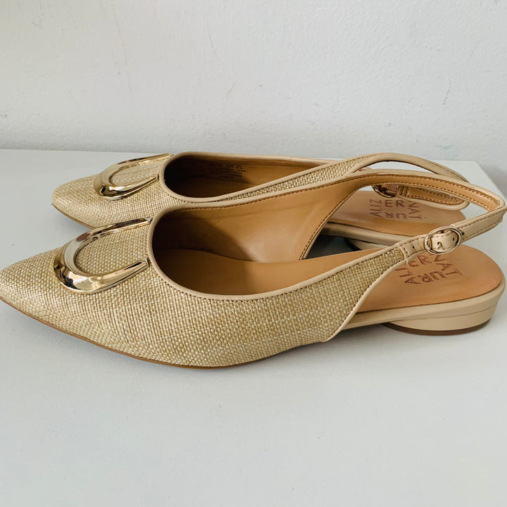 Naturalizer Woven Tan Flat Slingback Size 10 New