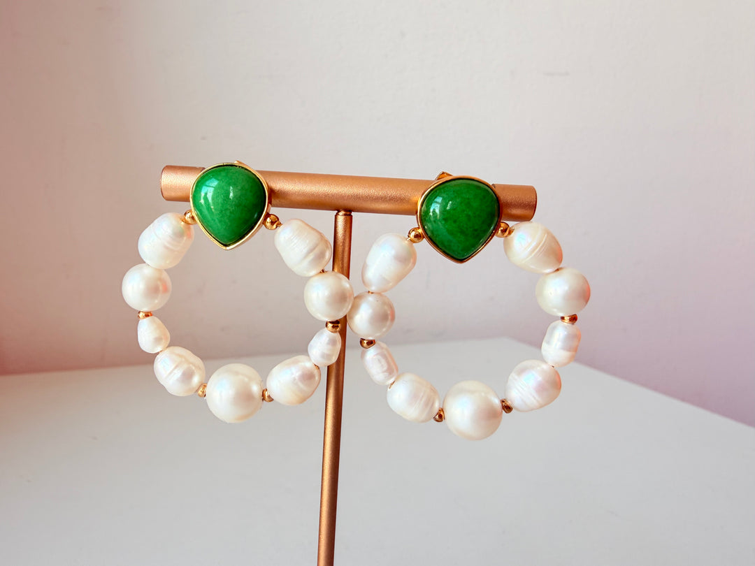 Kate Spade Semi Precious Faux Pearl Door Knocker Earrings In Green