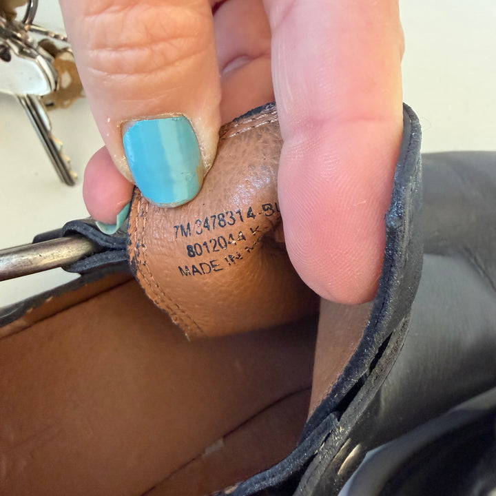 Frye Black Leather Ray Harness Back Zip Booties Size 7