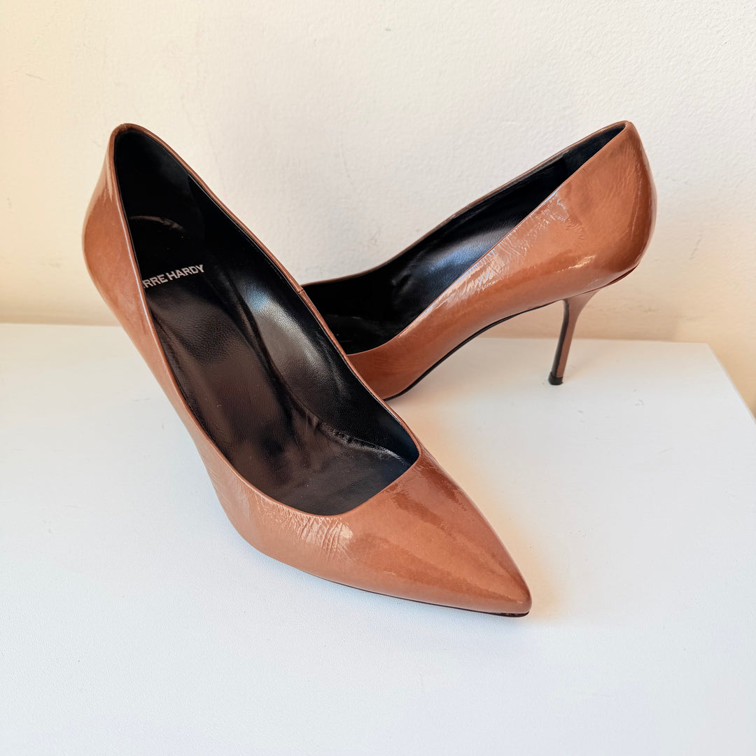 Pierre Hardy Brown Patent Stiletto Pointed Toe Pumps Size 39.5