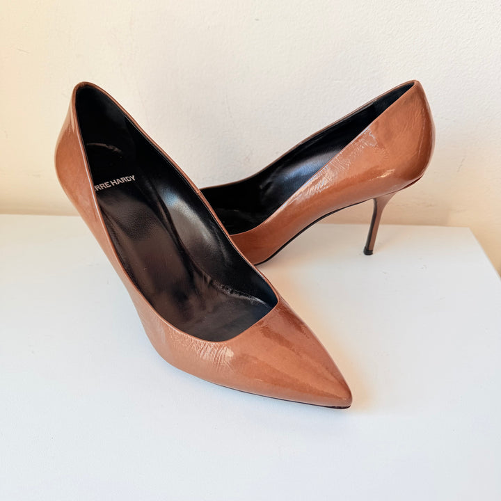 Pierre Hardy Brown Patent Stiletto Pointed Toe Pumps Size 39.5