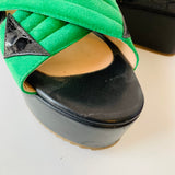 Chrissie Morris Green and Black Strappy Platform Sandals Size 8