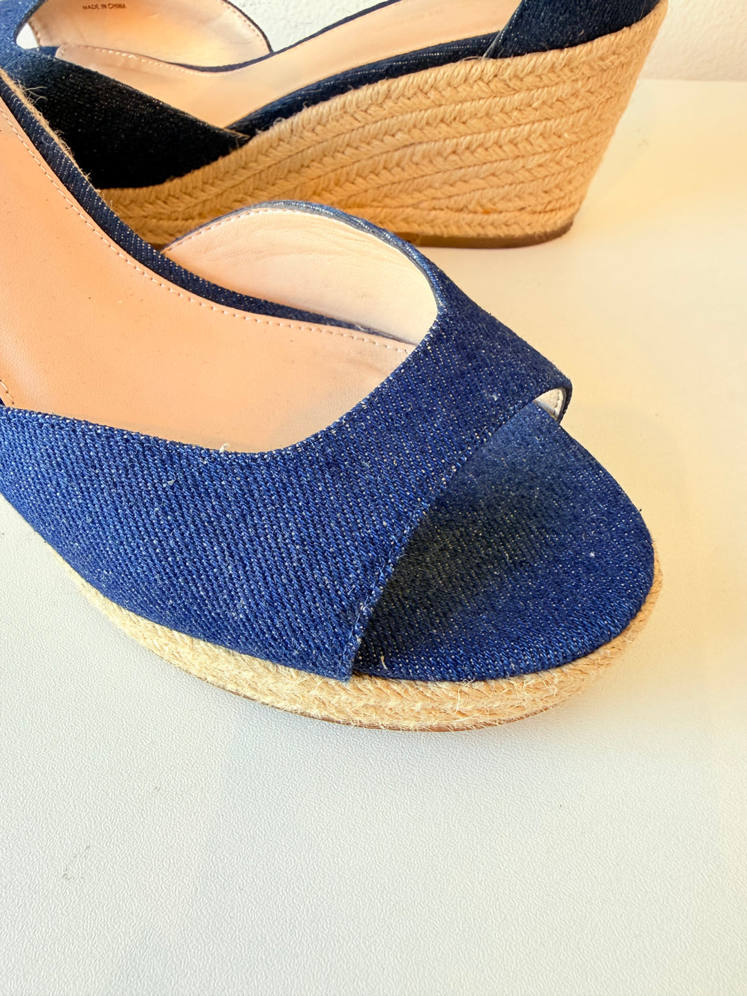 Pelle Moda Blue Jean Espadrille Wedge Ankle Strap Sandals Size 8