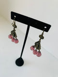 Purple Beaded Drop Earrings In Antique Gold Tone With Faux Pearl Detail