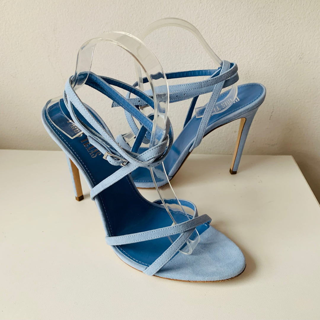 Paris Texas Zoe Lace Sky Blue Suede Strappy Sandals Size 10 New in Box