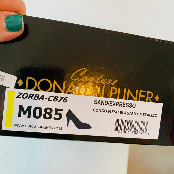Donald J Pliner Couture Sand/Espresso Black Congo Mesh Elastic Prep Toe Pumps Size 8.5 Women’s