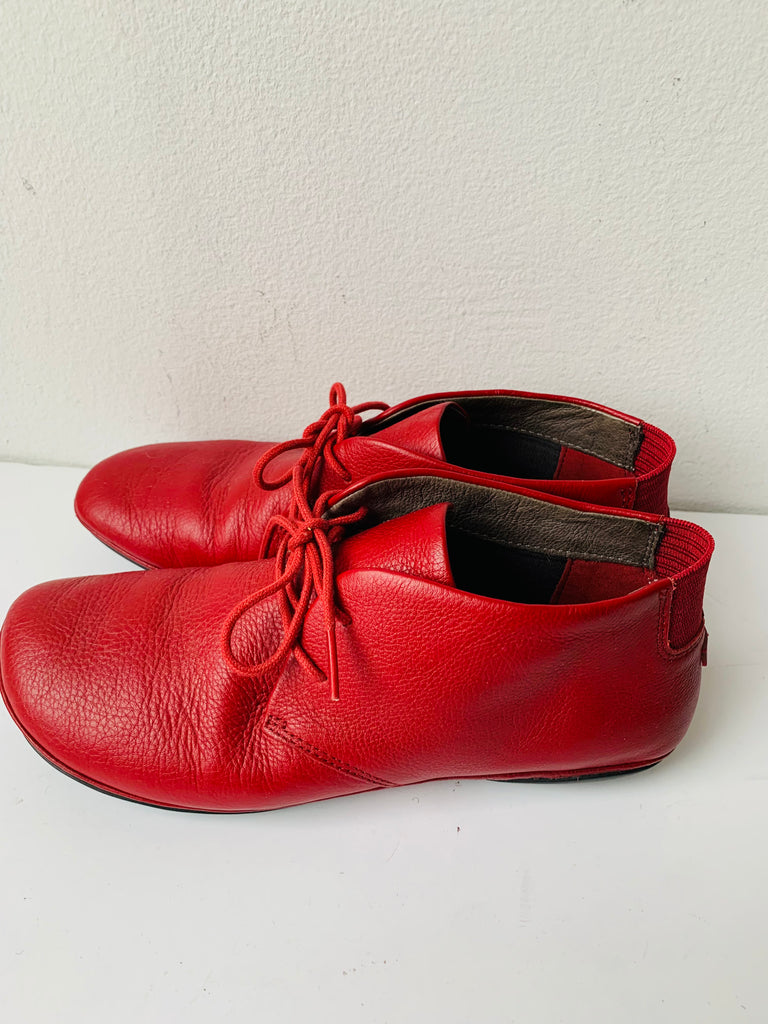 Camper Girl Right Red Nina Lace Up Square Toe Shoes Ankle Boots Wom