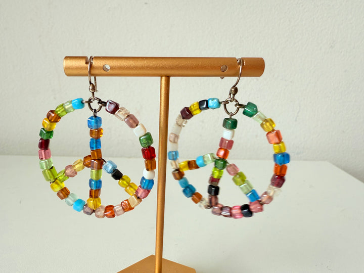Peace Mulit Colored Bead Pierced Earrings