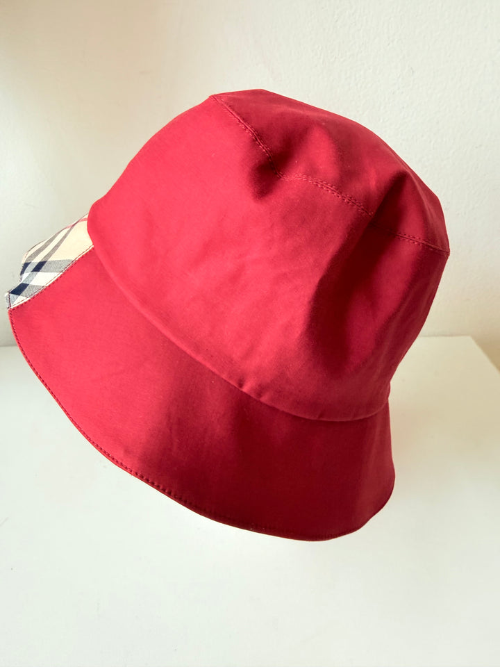 Burberry Red And Beige Nova Check Bucket Hat Size Medium