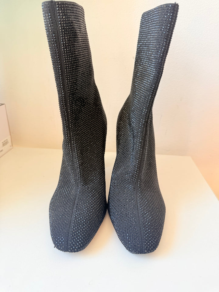 Aldo Black Faelora Rhinestone Ankle Sock Boots Size 8