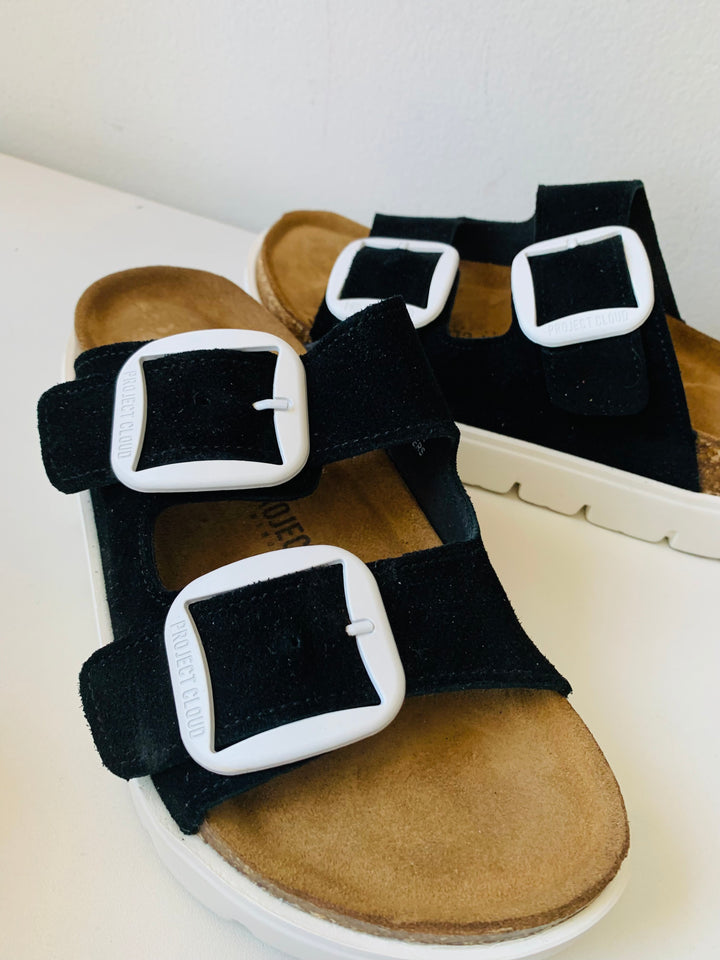 Project Cloud Greece Chucky A Black Suede Sandals Size