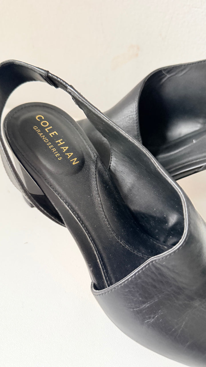 Cole Haan Grand Series Vania Black Leather Slingback Pumps Size 6.5