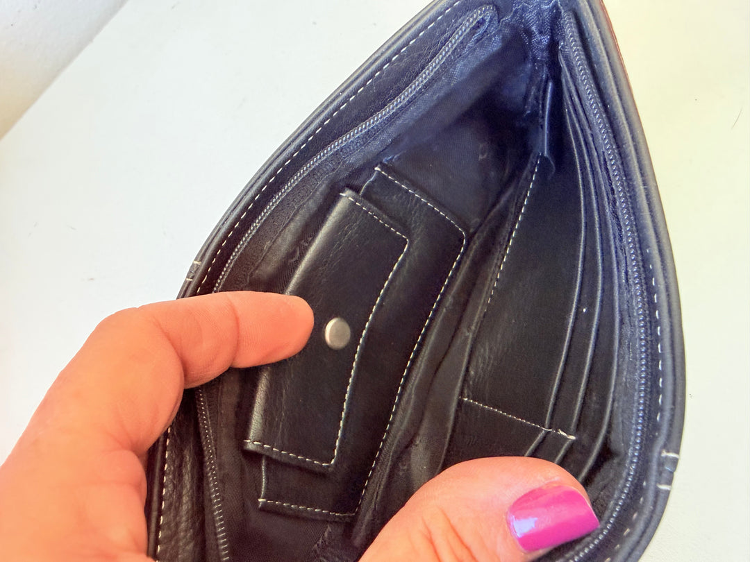 Kenneth Cole Vintage Black Leather Wristlet With Silver buckle Detail