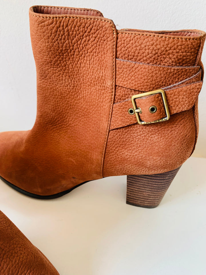 Cole Haan Brown Pebble Grain Leather Ankle Boots Size 7.5