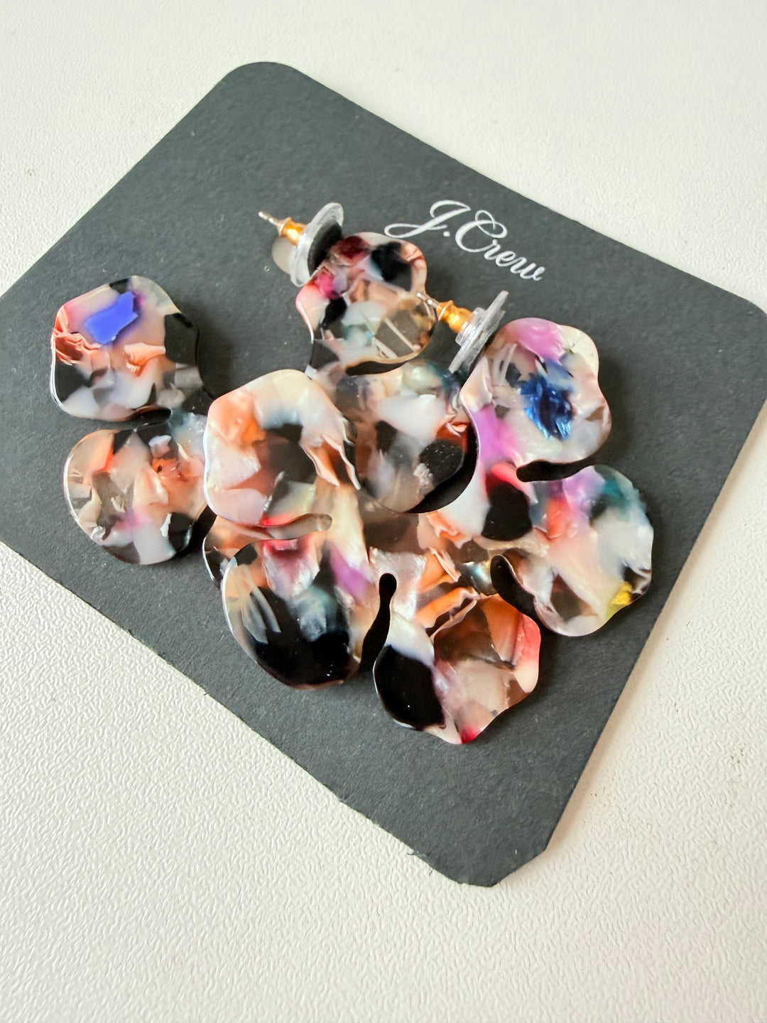J Crew Multicolor Resin Pierced Scalloped Hoop Earrings New