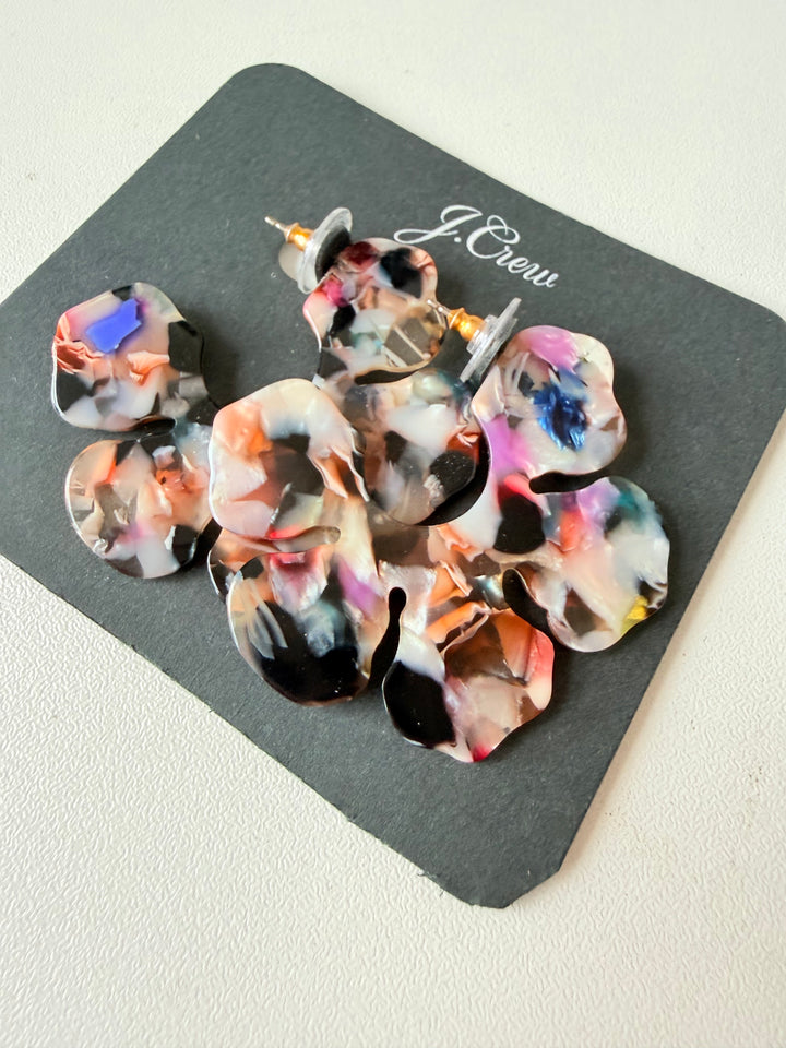 J Crew Multicolor Resin Pierced Scalloped Hoop Earrings New