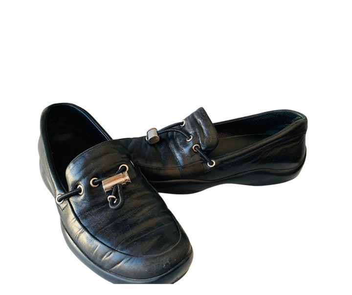 Prada Calazature Donna Black Leather Driving Slip Ons Size 37.5