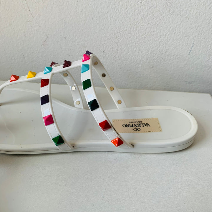 Valentino White Rock Star Studded Milticolor Jelly Sandals Size 39
