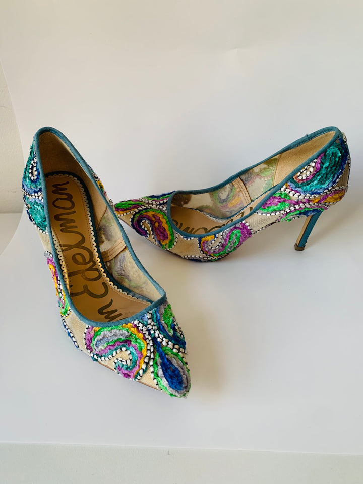 Sam Edelman Fancy Fabric Embroidered Pumps Size 8.5