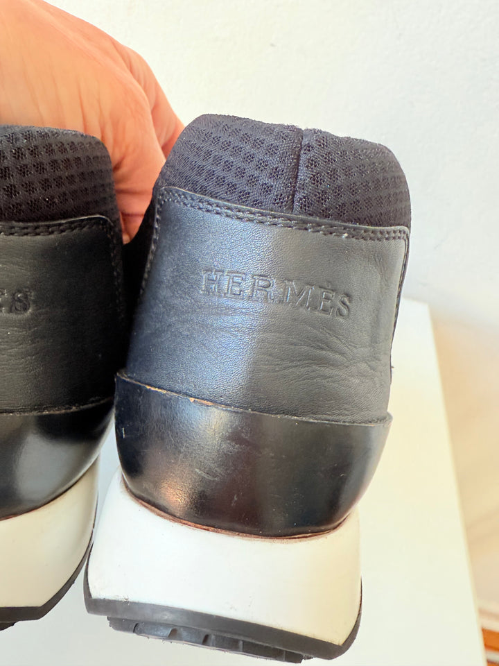 Hermes Black Run Cloth Neoprene Sneakers Size 38