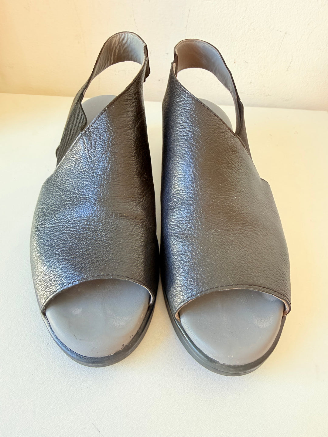 Fly London Nily Wedge Black Leather Sandals Size 39