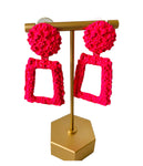 Neon Pink Textured Metal Door Knocker Pierced Statement Earrings