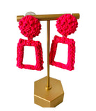 Neon Pink Textured Metal Door Knocker Pierced Statement Earrings