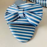 Charles David Blue/White Bow Detail Striped Slides Size 8.5