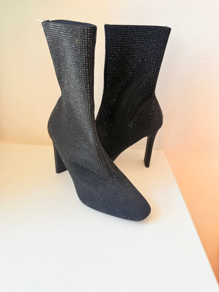 Aldo Black Faelora Rhinestone Ankle Sock Boots Size 8