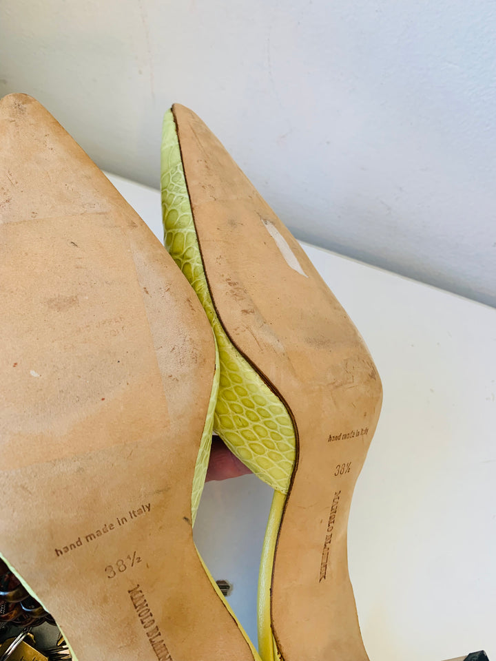 Manolo Blahnik Lime Green Textured Mules Size 38.5