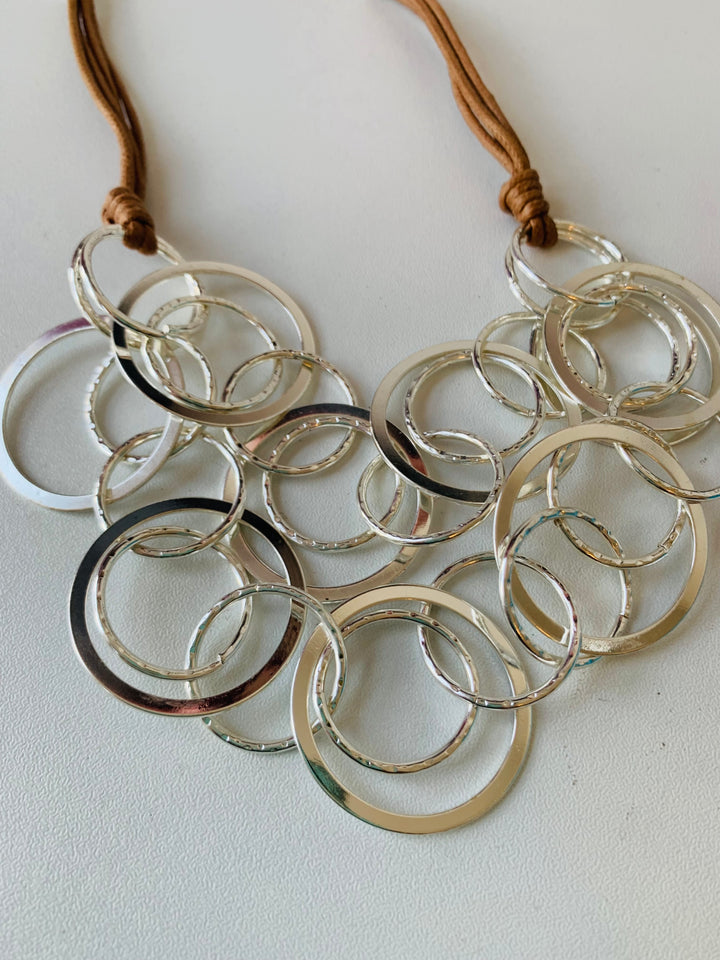 Ring Silver Tone Statement Necklace