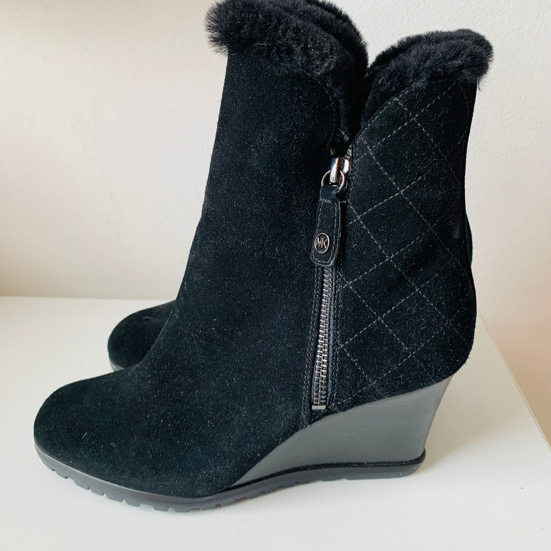 Michael Kors Black Suede Wedge Boots Size 7