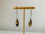 Teardrop Black Abalone Pierced Dangle Earrings in Silver Tone