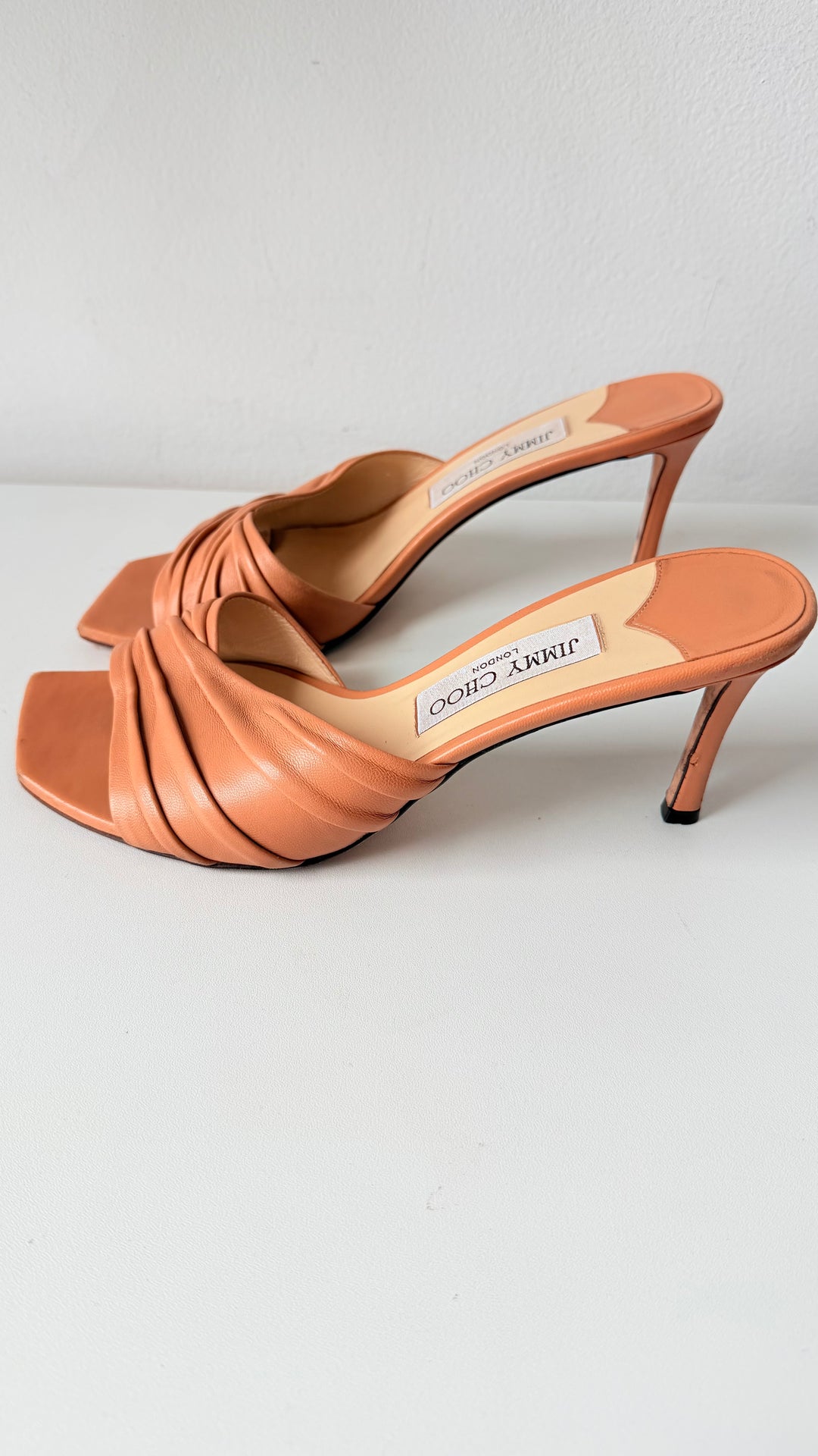 Jimmy Choo Basil 75 In Carmel  Leather Mules Size 38