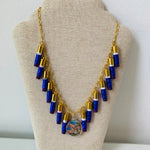 Susan Lowenberg The Pencil Lady Handmade Blue And Gold Pendent Necklace