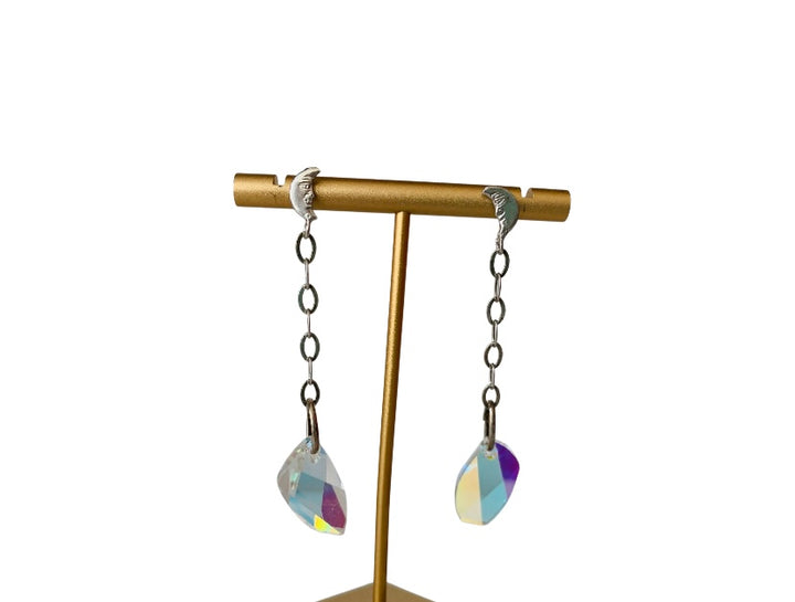 Moon & Crystal Drop Pierced Earrings