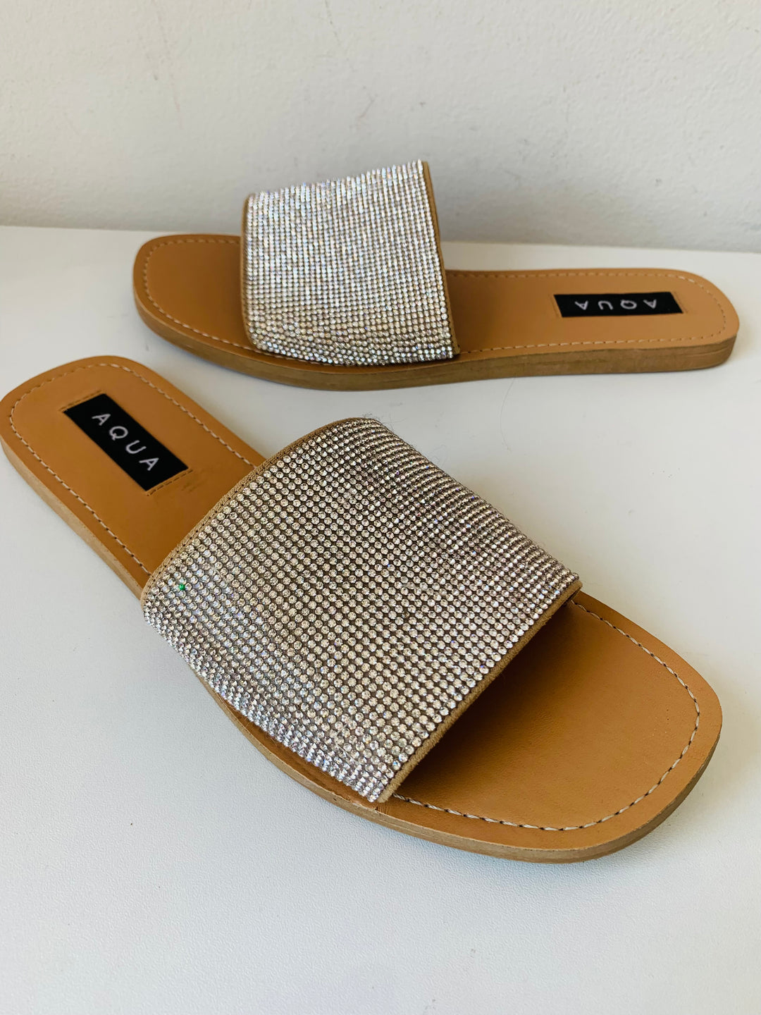 Aqua Rhinestone Slide on Sandals Size 7.5