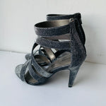 Audrey Brooke Pewter AB Shanice Silver Metallic Evening Strappy Heels Size 6.5