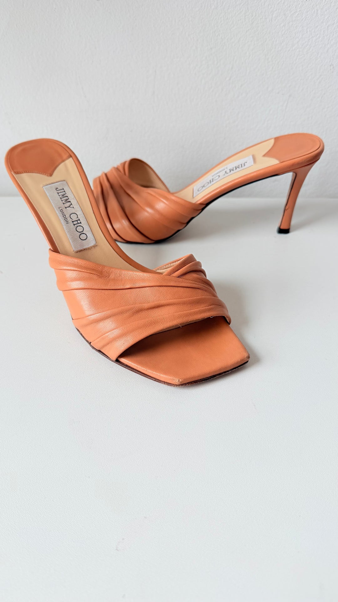 Jimmy Choo Basil 75 In Carmel  Leather Mules Size 38