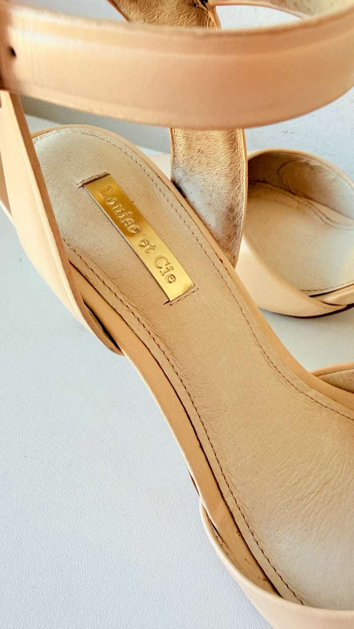 Louis Et Cie Kota Cream Ankle Strap Pointed Toe Leather Pumps Size 38